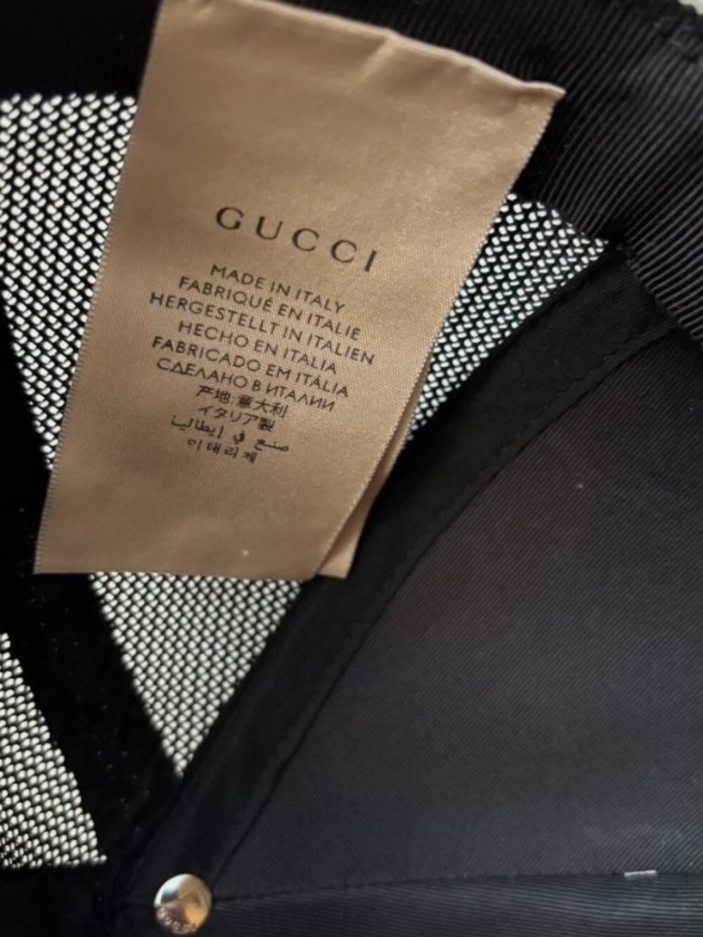 GUCCI GG Embossed Black Leather Mesh Trucker Baseball Cap Hat Italy + Dust Bag - Picture 9 of 10